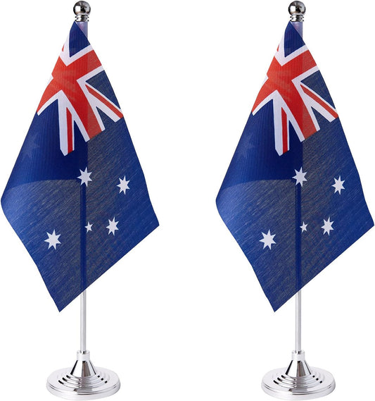ZXvZYT 2 Pack Australia flag Australian Table Flag Small Mini Australian Desk Flags With Stand Base,International Festival Events Celebration Decorate,Home office Decorations