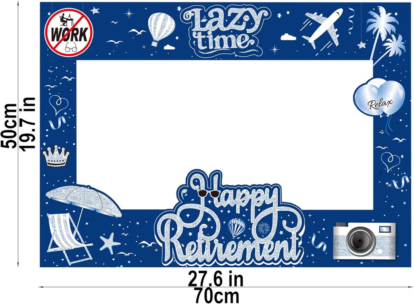 Retirement Party Photo Booth Props Kit - 27pcs Paper Photo Props 1 Frame Glitter Retirement Party Decorations for Retiree Celebration, Farewell Office Party Supplies (Blue and Silver)