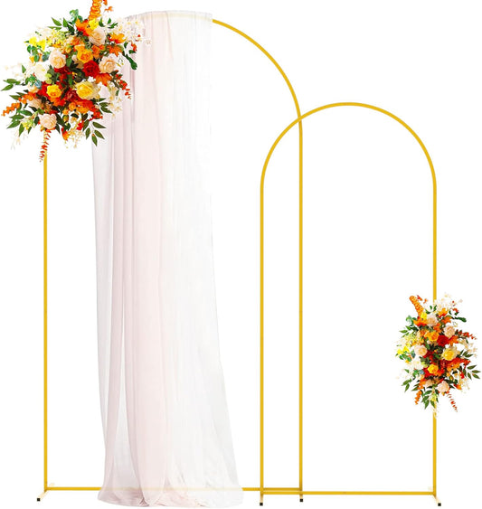 Putros Metal Arch Backdrop Stand Gold Wedding Arch Stand Set of 2 (7.2FT/6FT) Square Arched Frame for Birthday Party Graduation Ceremony Decoration