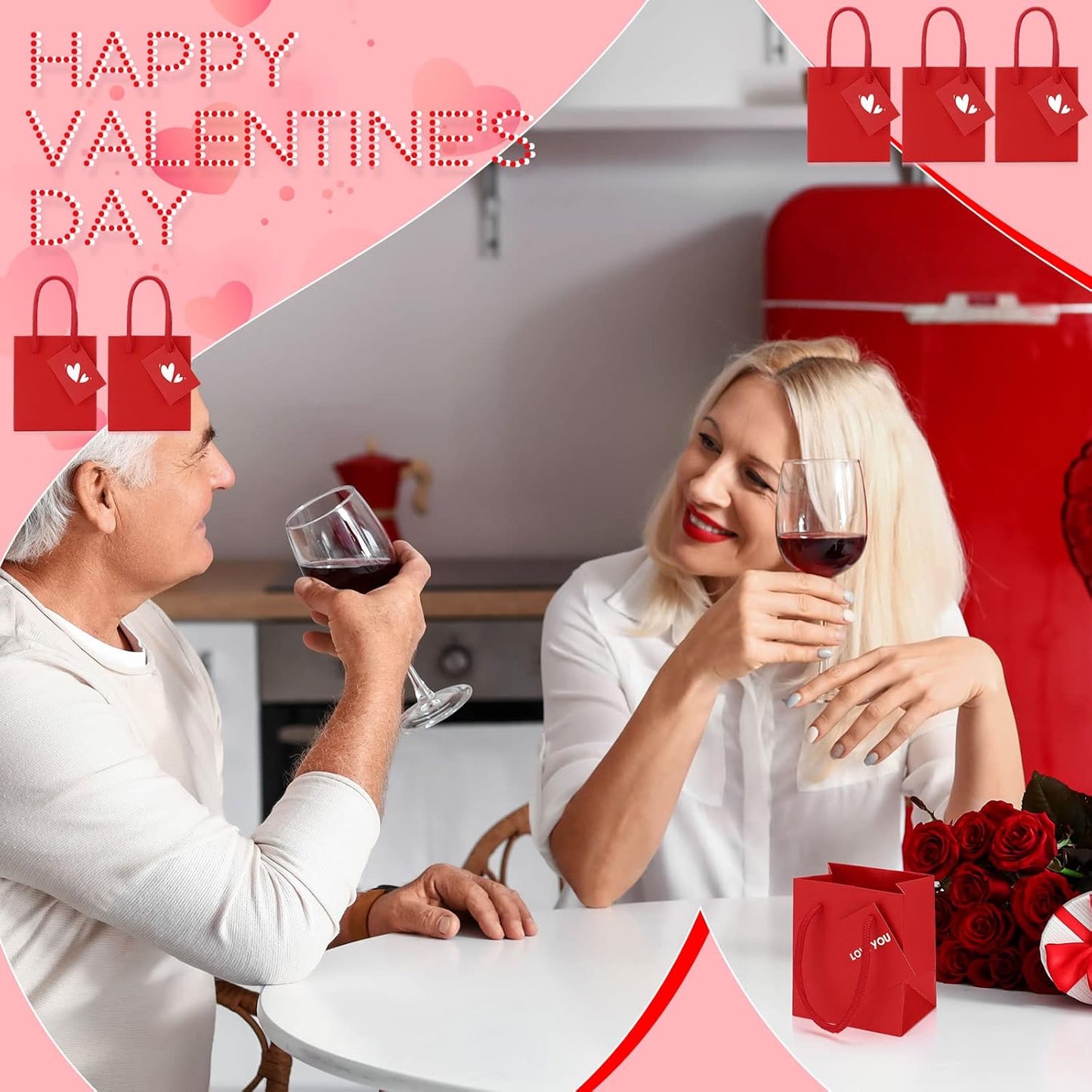 Sherr 100 Pack Mini Gift Bags Bulk, 4 x 2.75 x 4.5 Inches Paper Bags with Tags, Extra Small Paper Gift Boxes with Handles for Birthday, Party Favors, Weddings, Small Business(Red)