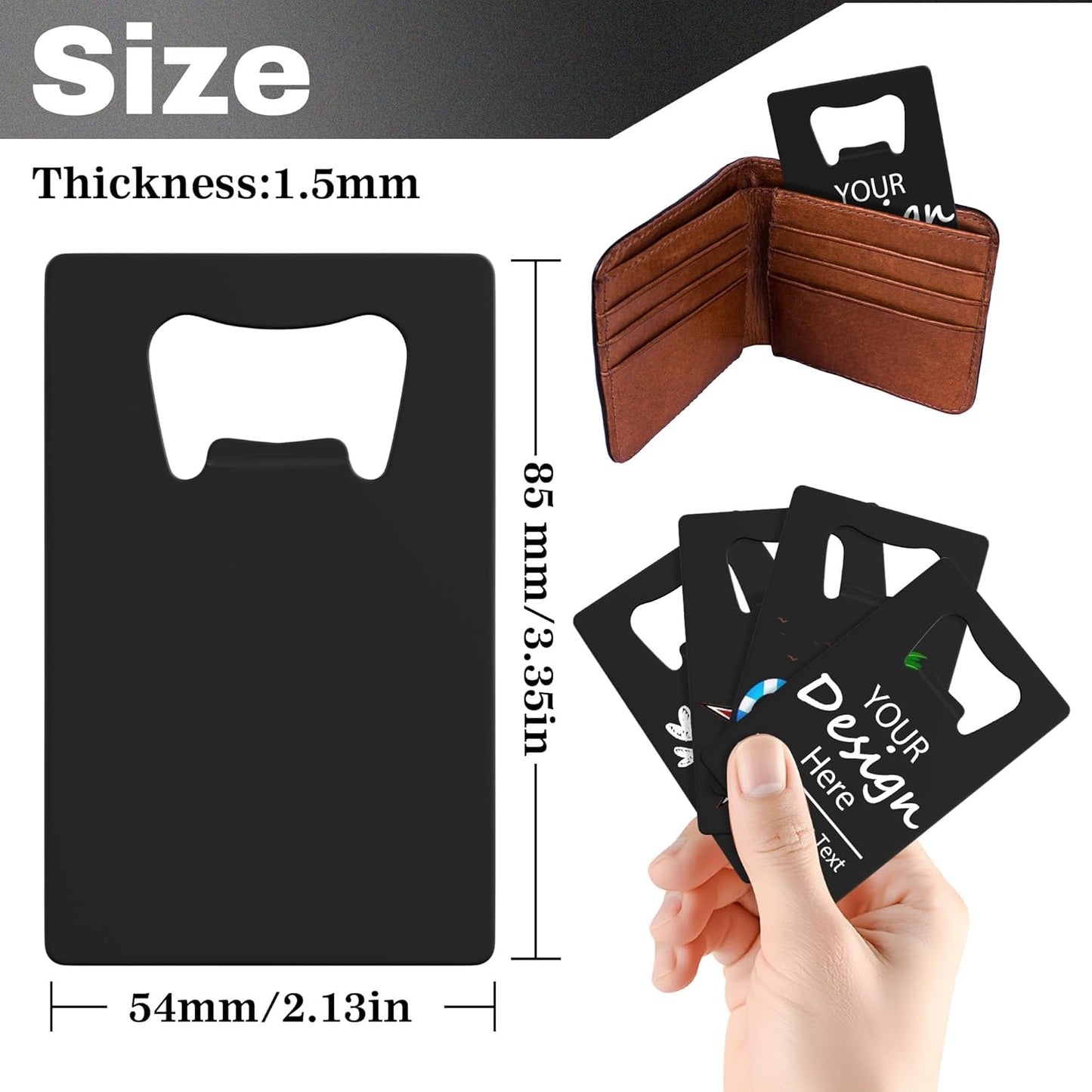 Personalized Credit Card Bottle Opener, Custom Stainless Steel Beer Bottle Opener, Upload Your Name/LOGO/Text, for Wedding Favors, Brewery, Bar, Anniversaries, Party (Black)