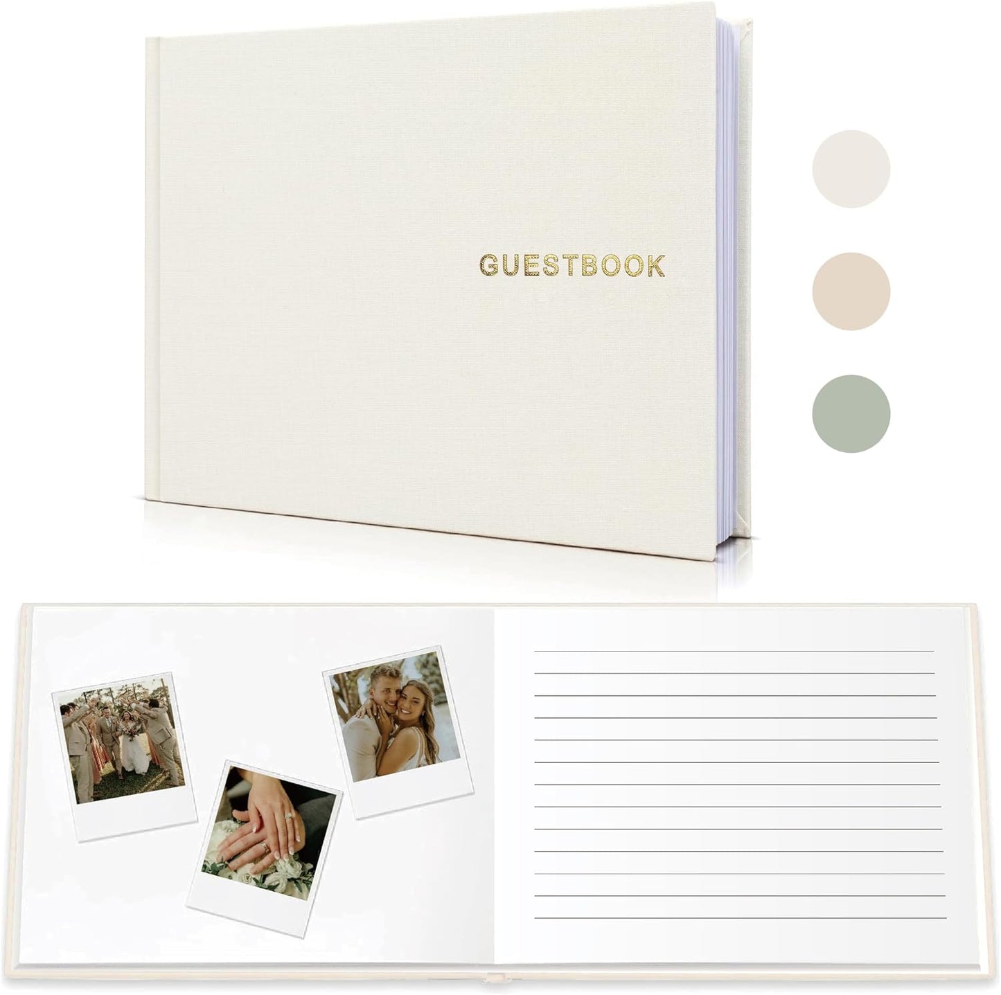 Elegant Linen Wedding Guset Book - Polaroid Guest Book for Wedding Reception,Baby Shower,Bridal Shower and Special Events - 100 Blank Pages for Sign in and Photos (A-Cream)