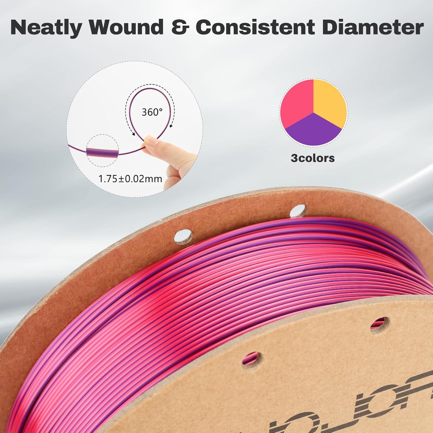 Silk PLA Filament 1.75mm Red Gold Purple Triple Color PLA 3D Printer Filament 3 in 1 Coextrusion 1KG Spool(2.2lbs) 3D Printing Filament Dimensional Accuracy +/- 0.03mm