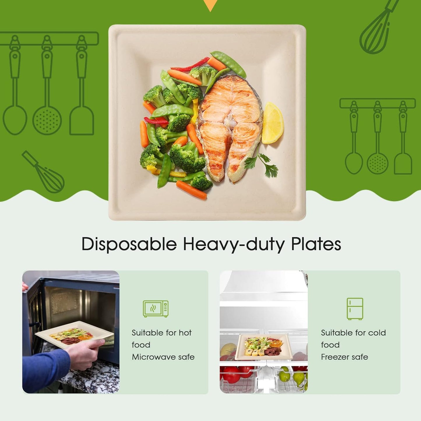 ECOLipak 125 Pack Compostable Square Paper Plates 6 inch Disposable, Eco-friendly Heavy Duty Biodegradable Sugarcane Plates