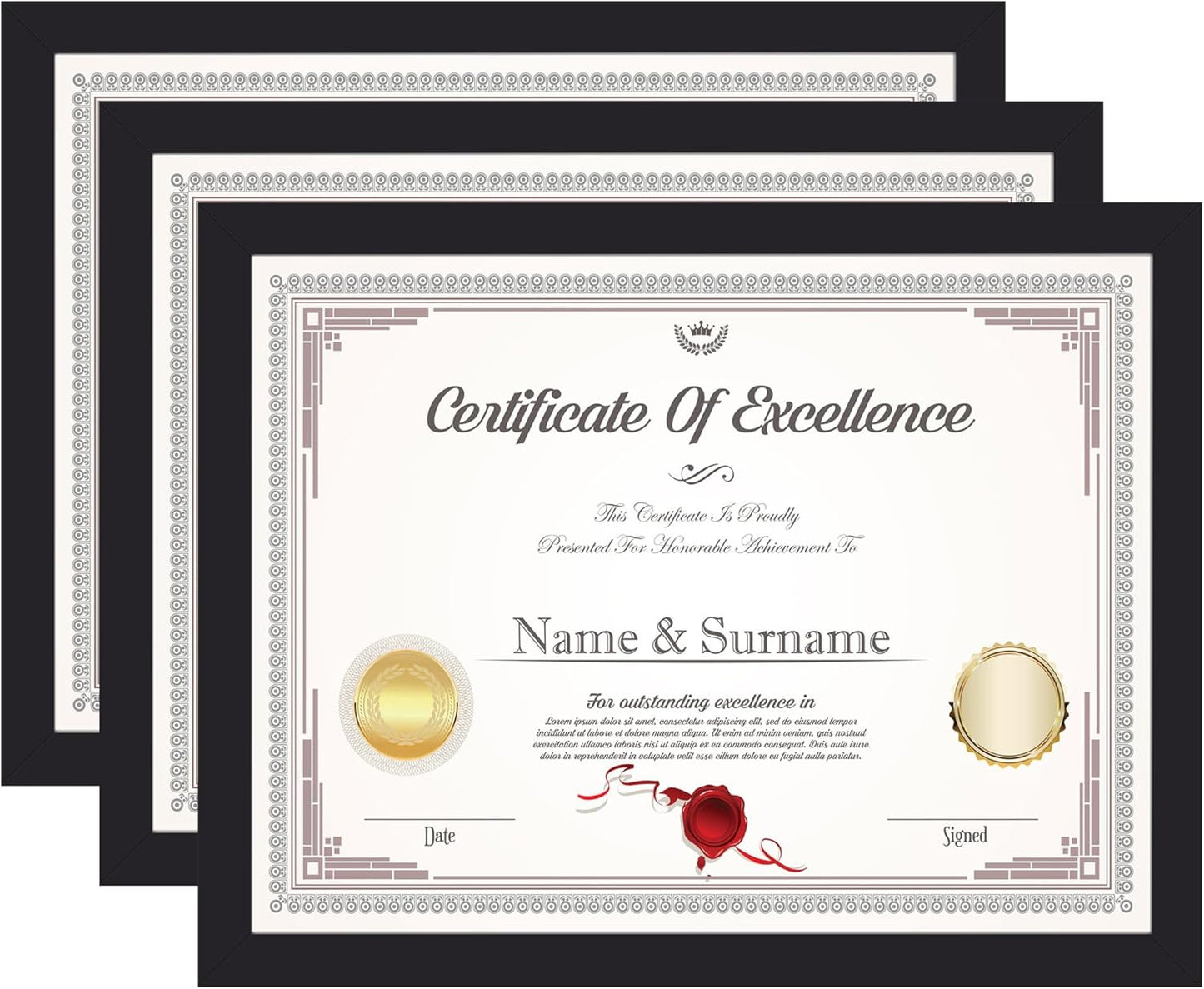 KTKDE 8.5x11 Picture Frame Black Certificate Document Frame 3 Pack Diploma Frames, Poster and Photo, Horizontal and Vertical Formats for Wall Hanging or Tabletop with Shatter Resistant Plexiglass