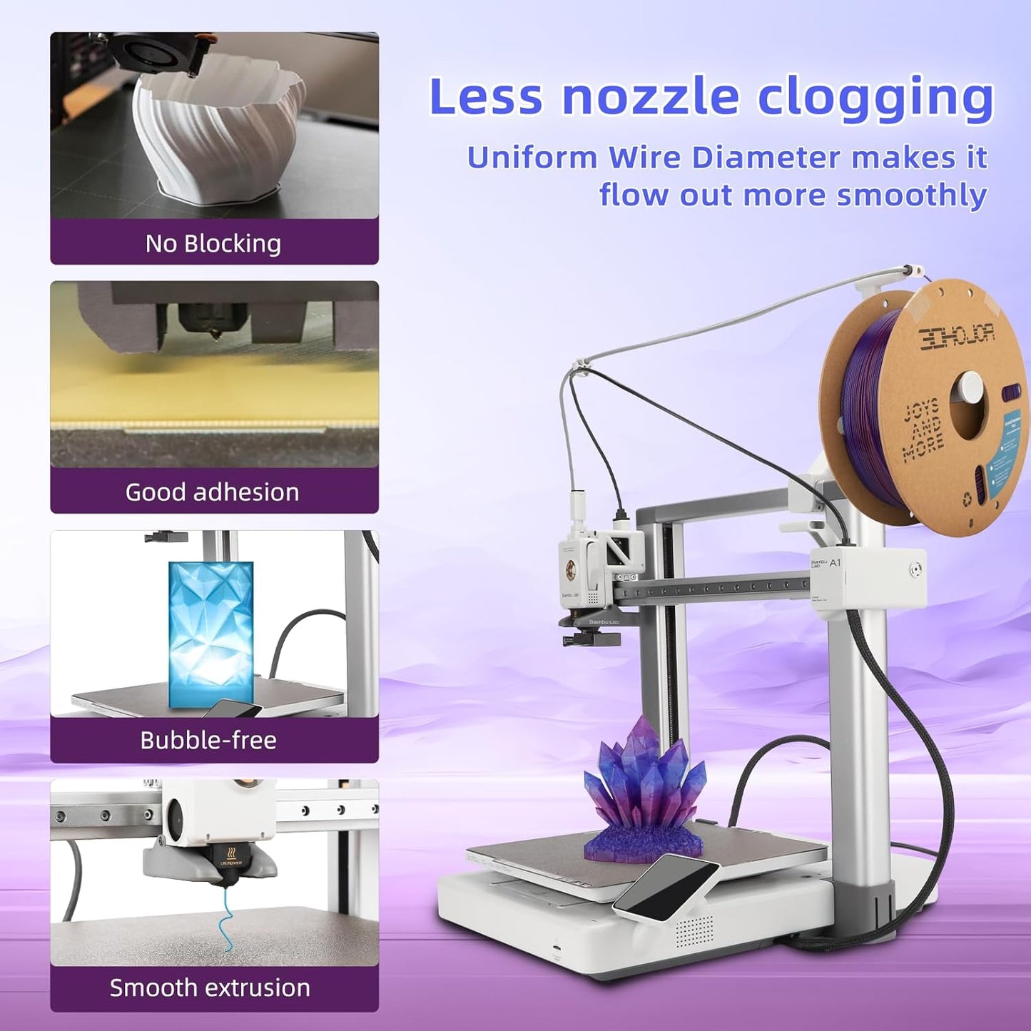 Transparent Multi Rainbow Color Gradient Change PLA 1.75mm 1KG 3D Printing Filament Crystal Rainbow PLA Clear PLA Filament with Cardboard Spool -Nebulae