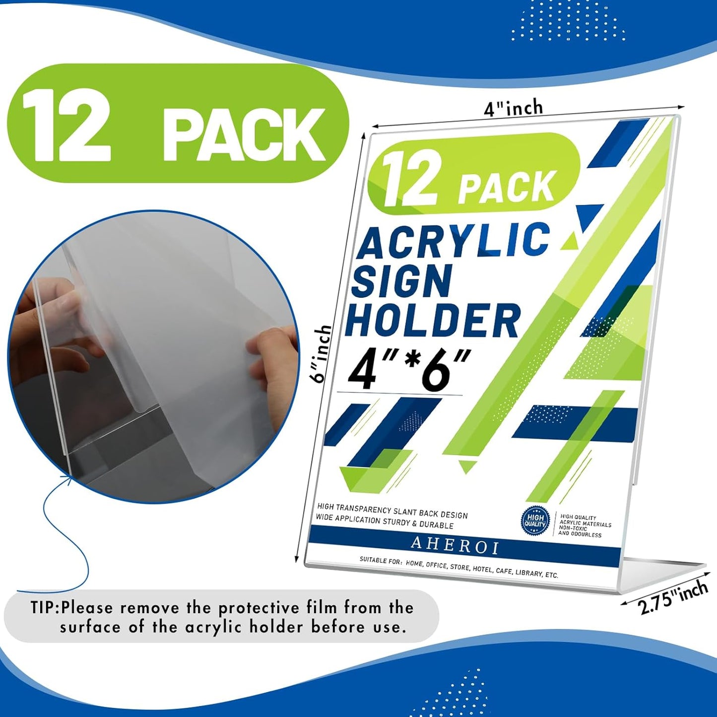 Aheroi 12Pcs Acrylic Sign Holder, 4x6 Clear Sign holders Paper Stand, L-shape Table Sign Holders Plastic Sign Holder Standing, Paper Display Stand for Menu Document Holder Office Desktop