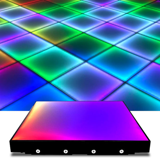 Dance Floor Stage Lights-Tempered Glass with Flight Case - RGB Color Changing Lights for Wedding, Party, Club - Non-Slip (RGB-Magnetic, 20 * 20FT)