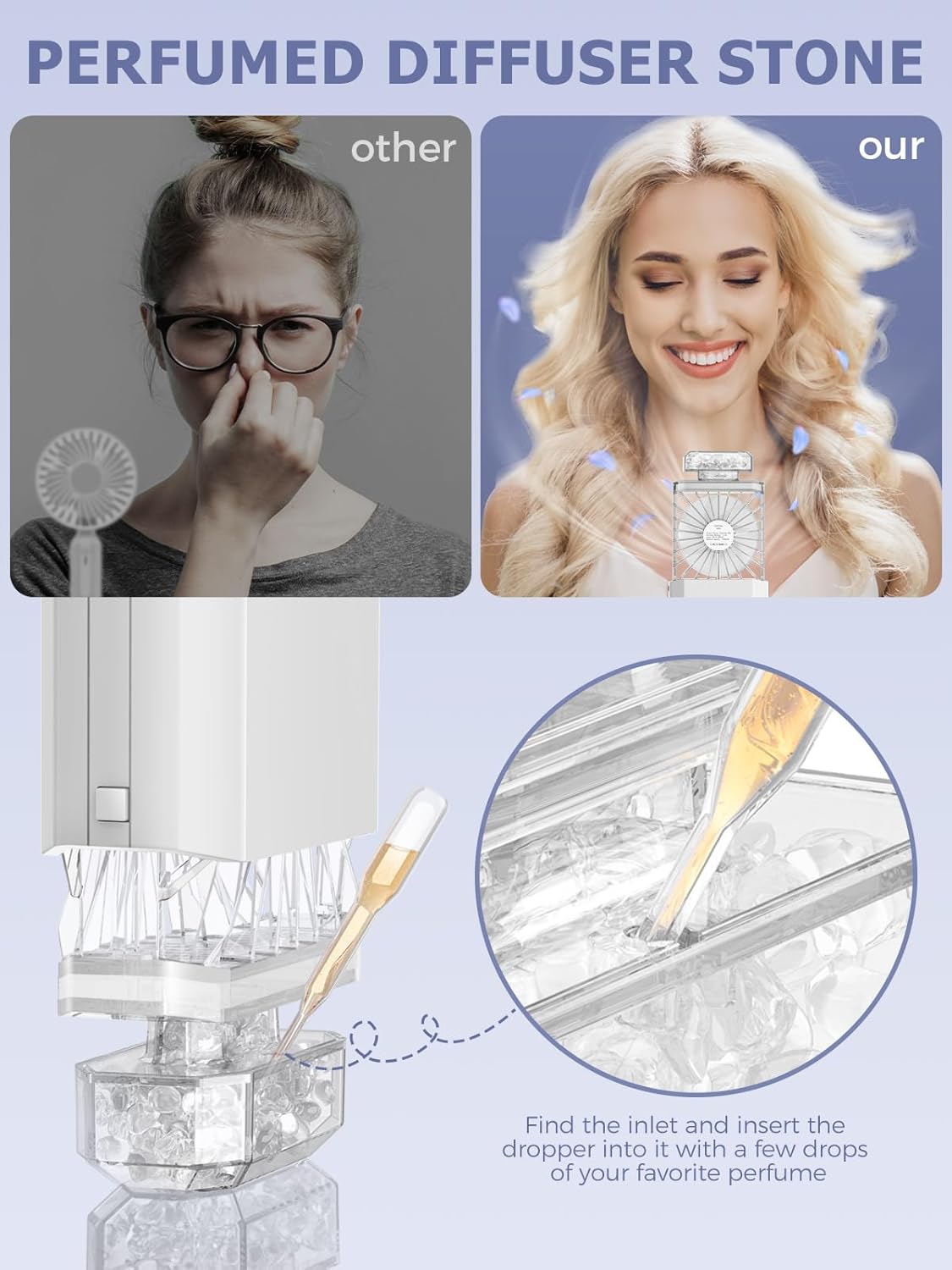 Lady Handheld Fan, Rechargeable Small Personal Fan with 3 Speeds Setting, Powerful Quiet Pull-out Portable Fan, Mini Cooling Desk Electric Fan Safe for Girls Woman Office School Working Home - White