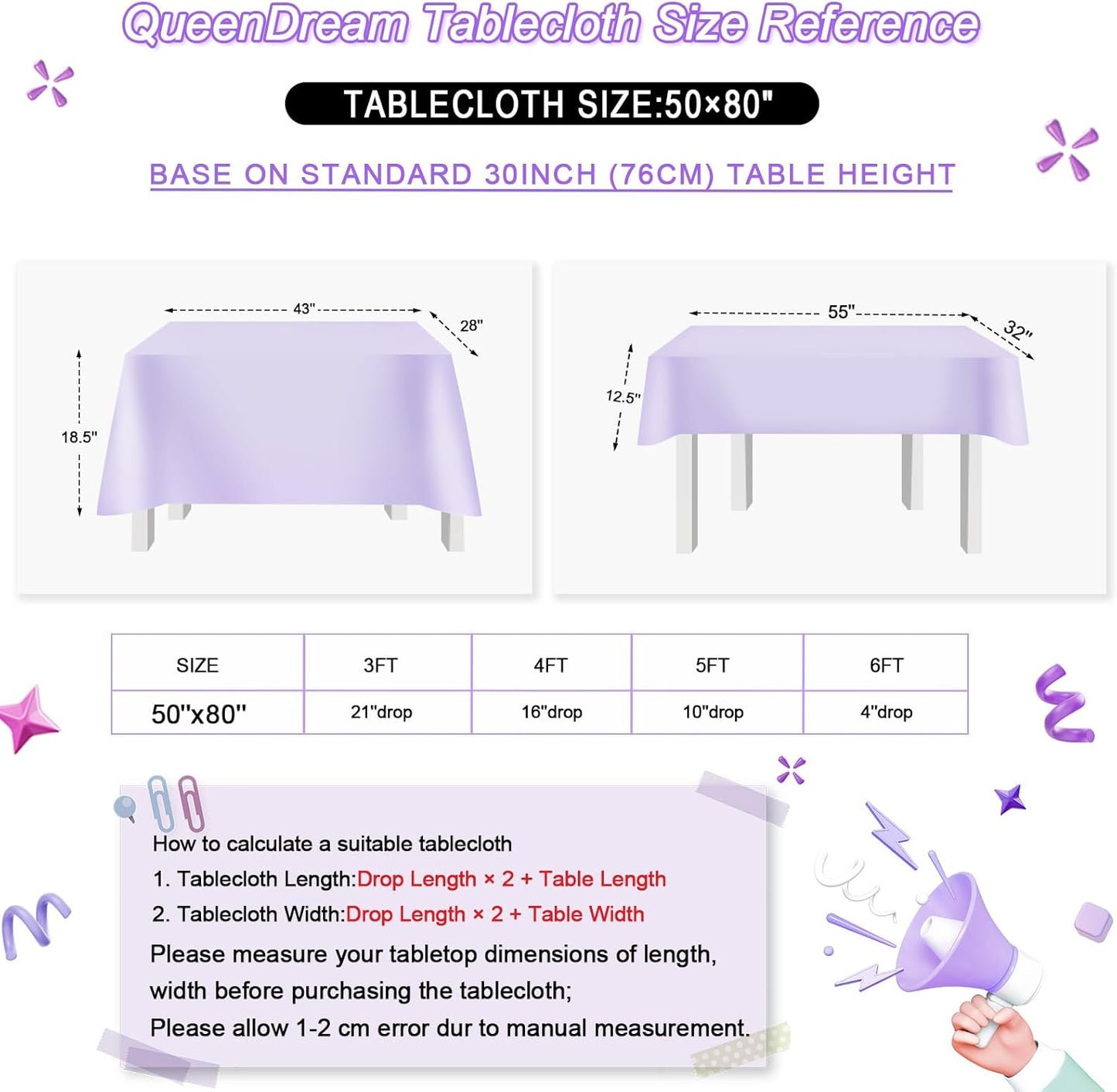 QueenDream Purple Tablecloth Party Table Decorations: 50x80 Inch Sequin Fabric Table Drapes for Graduation Birthday Bridal Shower Party Theme