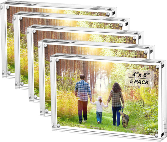 Boxalls 4x6 Inches Acrylic Picture Frames- 5 Pack, Desktop Frameless Photo Frames with Magnetic, Double Sided Transparent (5 Pack)