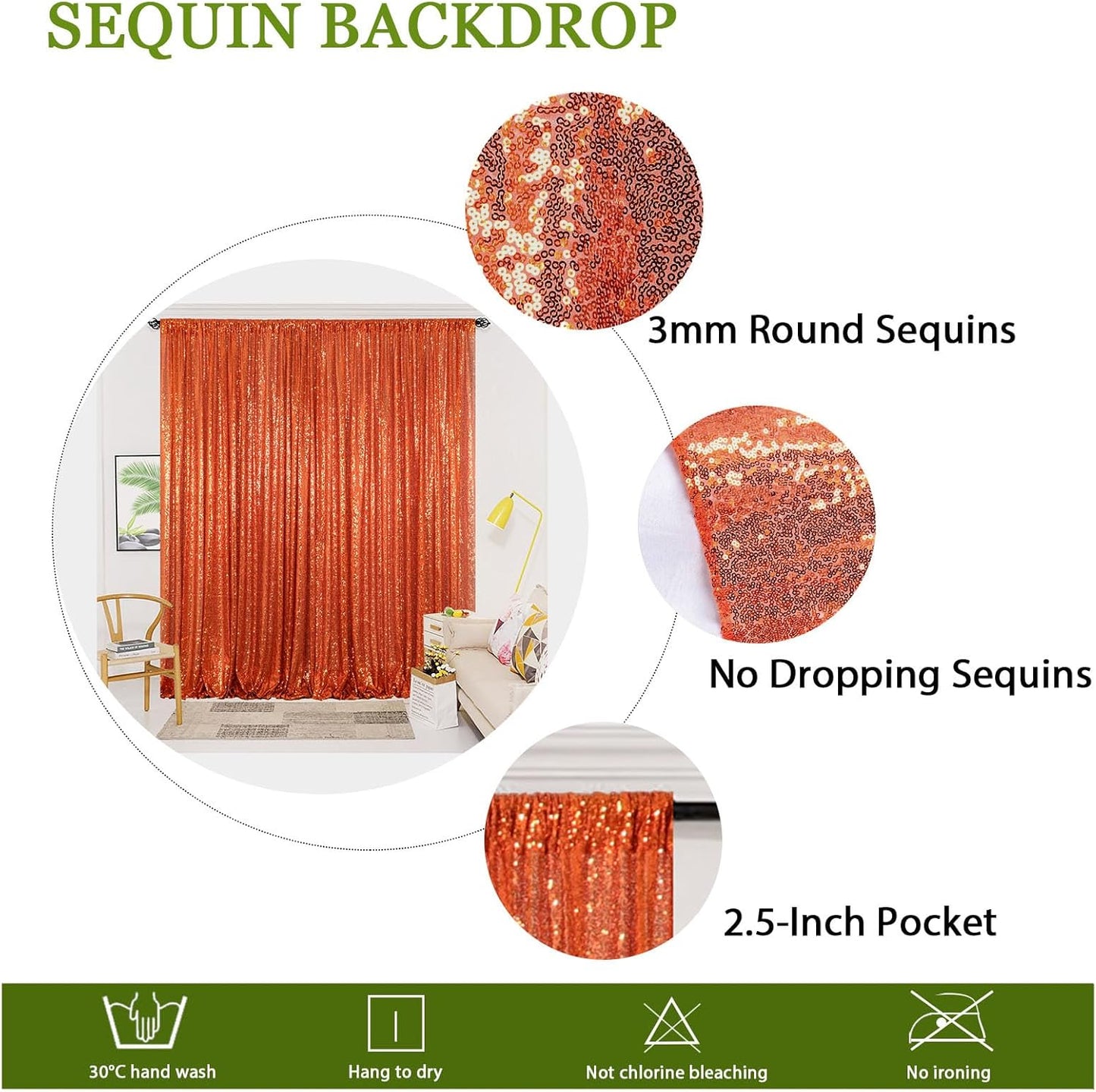 ShinyBeauty 4x10ft Sequin Backdrop Curtains - 4-Panel Orange Glitter Photography Background for Parties, Halloween, Christmas Decor (Reusable)