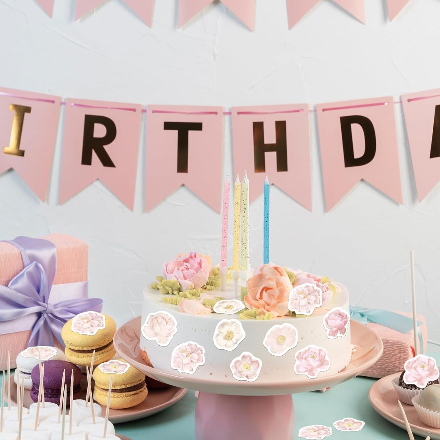 48PCS Edible Rose Flowers Cupcake Toppers Edible Pink Rose Flowers Cupcake Decor Wafer Paper Wedding Flowers Cupcake Picks for Flowers Theme Engagement Birthday Party Decor Supplies