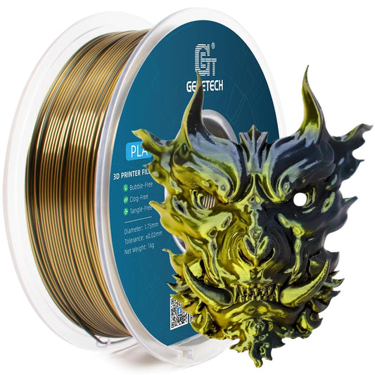 Geeetech Silk PLA Filament 1.75mm Silk Dual Color Filament, Coextrusion Dichromatic Metal-Like Shiny Consumable 1kg (2.2lbs) 1 Spool, Dimensional Accuracy +/- 0.02 mm, Gold Black