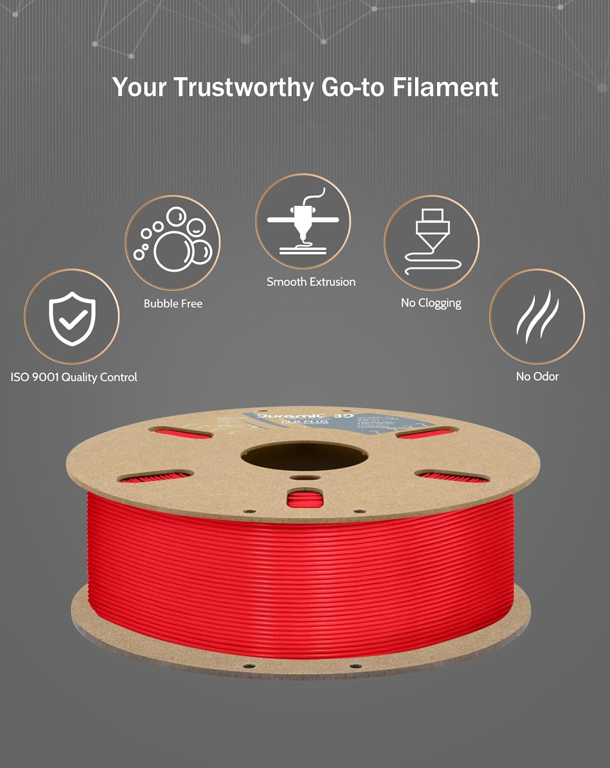 DURAMIC 3D PLA+ Filament 1.75mm 1Kg Red, PLA Plus Filament 1Kg Spool(2.2lbs) Tougher and Stronger, Dimensional Accuracy Probability +/- 0.02mm