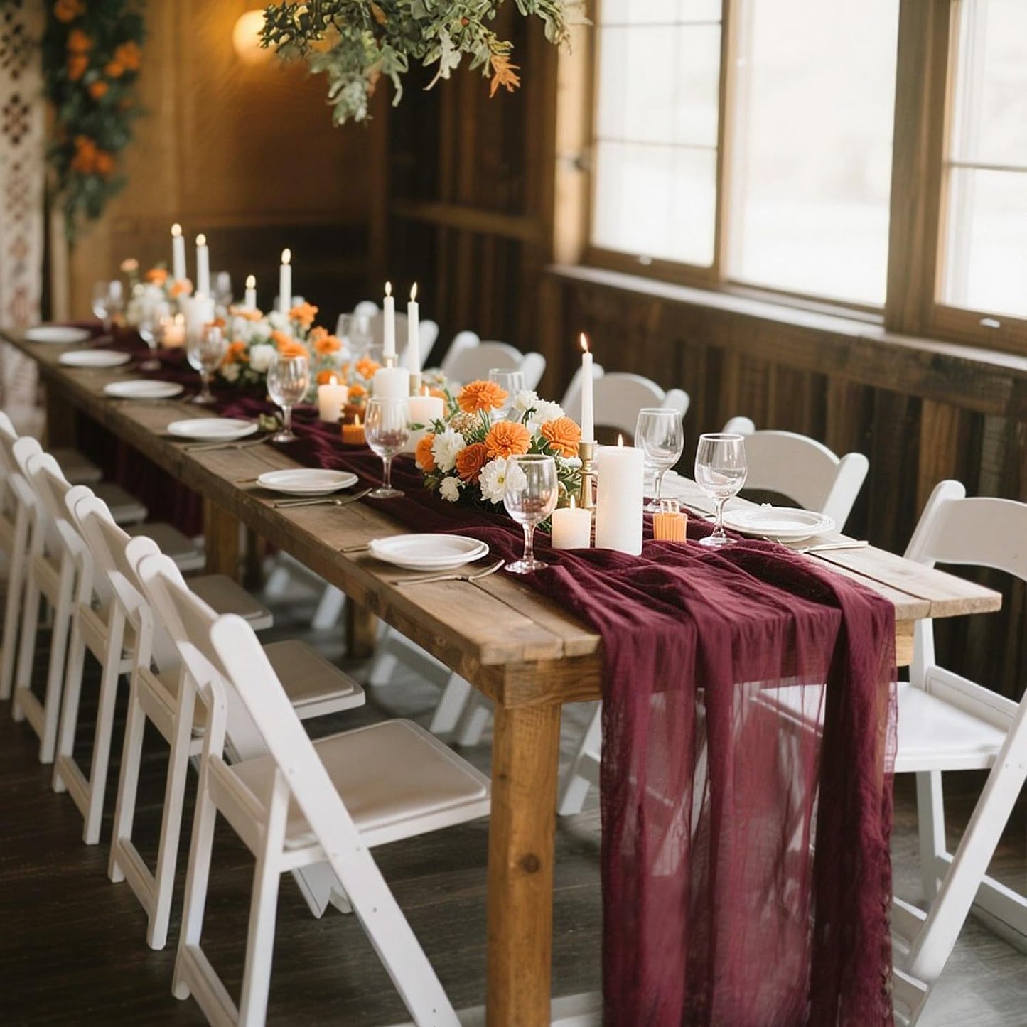 6 Pack Burgundy Table Runner Cheesecloth Gauze Red Table Runner 35x120 Inch Rustic Boho Cheese Cloth Sheer Runner for Wedding Baby Shower Bridal Shower Birthday Party Christmas Decorations