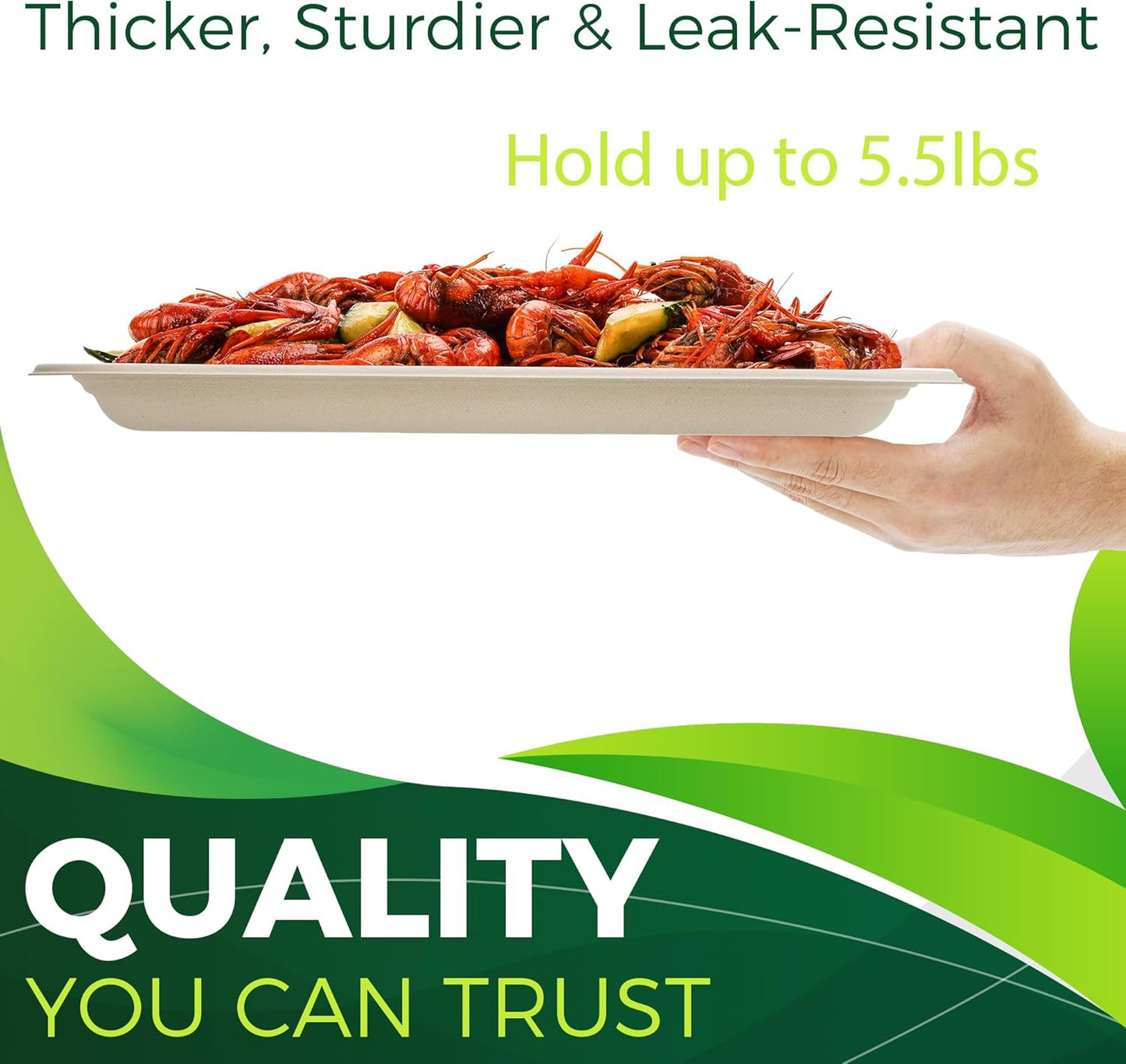 50 Pack Brown 14" Heavy Duty Disposable Rectangle Food Trays, Compostable Extra Large Paper Platter Plates Serving Crawfish, Lobster, Crab for Party, BBQ, Crawfish Boil Accessories