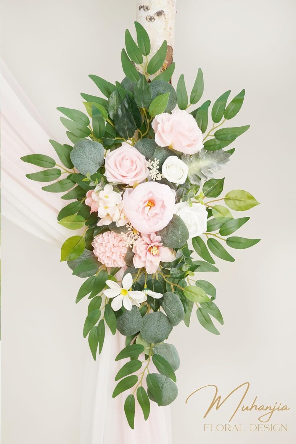 Artificial Arch Flowers Kit(Pack of 4),2Pcs Artificial Flower Arch Decor, 2Pcs Drapes, Ceremony and Reception Background Rose Decoration, Flamingo Pink Rose Floral Outdoor Party Decor