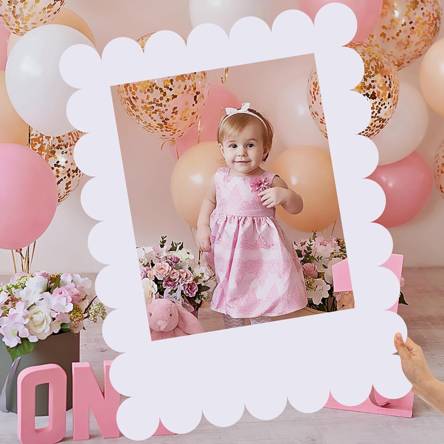 32 x 24 Inch Large Blank DIY Photo Booth Props Picture Frame Party Frame DIY Photo Booth Props Selfie for Birthday, Graduation, Christmas Holiday Party(White,Scalloped)