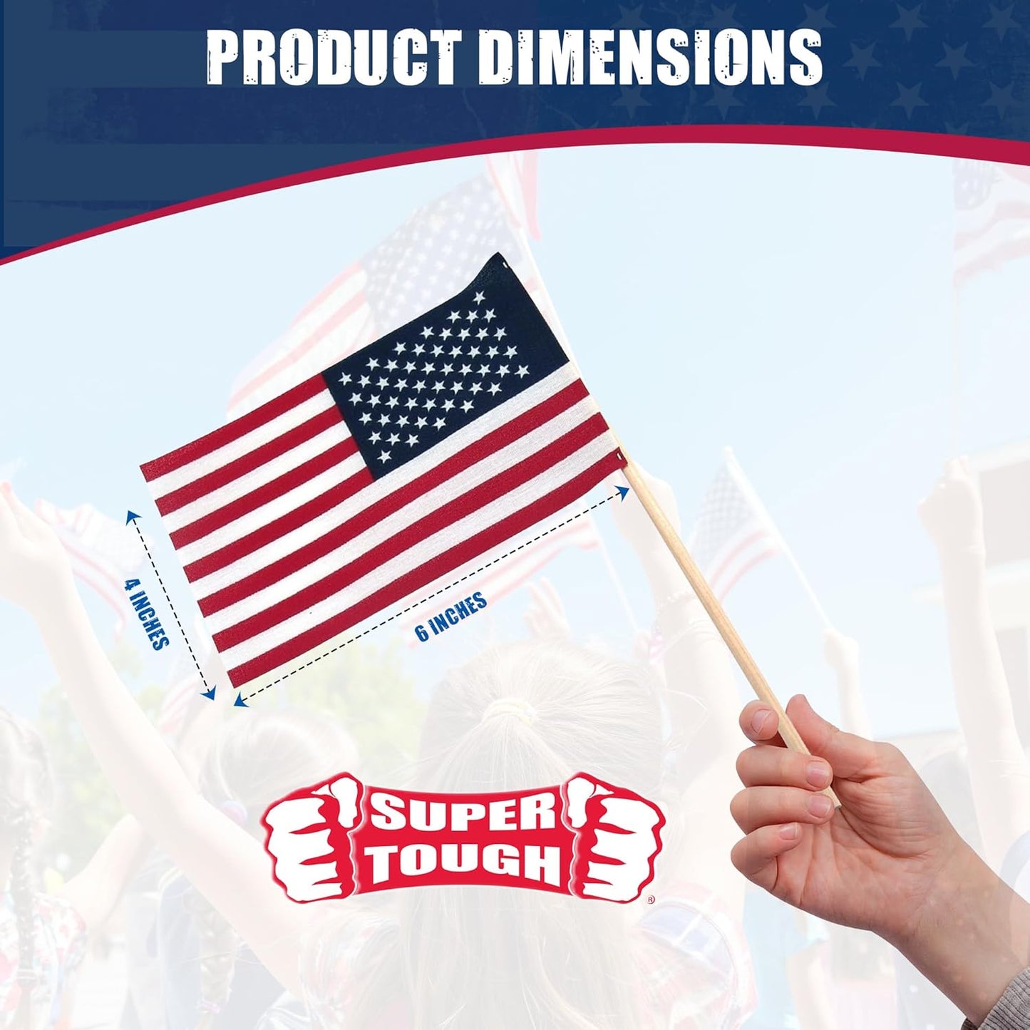 Super Tough Small American Stick Flags 4’’x6’’ - No Tip | Cotton Outdoor Flag on 10’’ Wooden Stick | Hand Held Flags Patriotic Decor for Various Holiday Parties and National Flag Day | 500 Pack