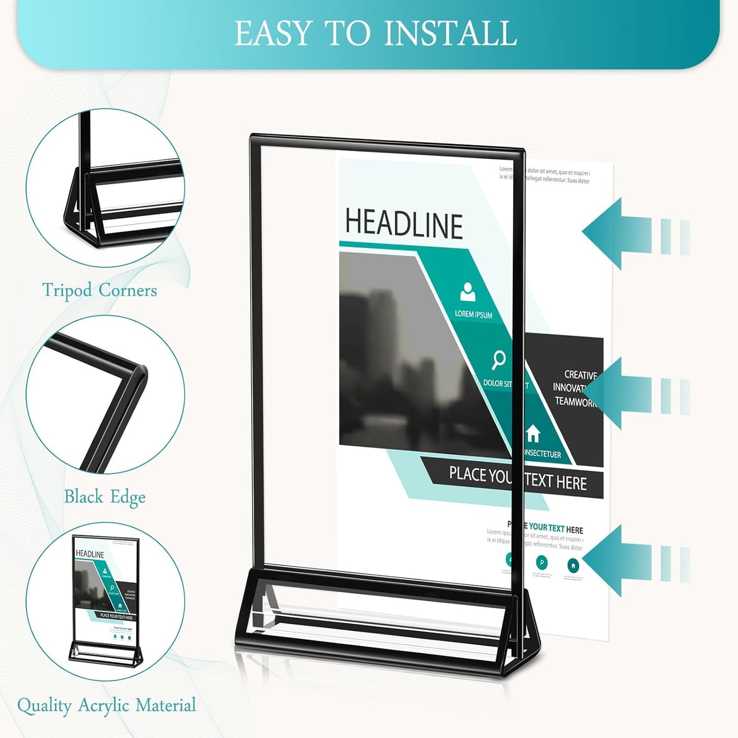 Zonon Acrylic Sign Holder 5x7, 6 Pack Vertical Double Sided Menu Display Stand with Borders, Double Sided Wedding Table Menu Holders Picture Frames for Restaurant, Christmas Party(4 x 6 Inch)