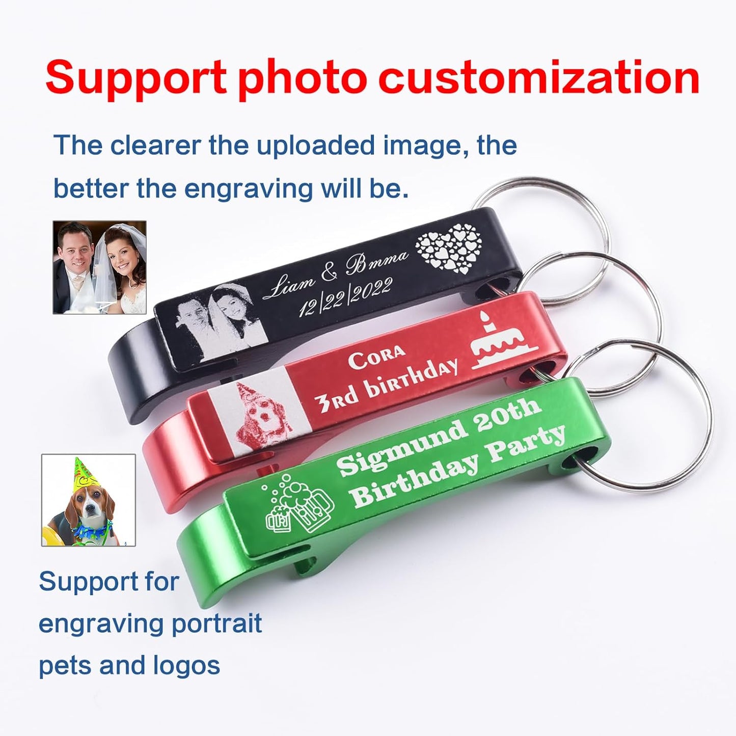 30pcs Personalized Bottle Opener Keychain Bulk, Custom Text/Logo/Photo
