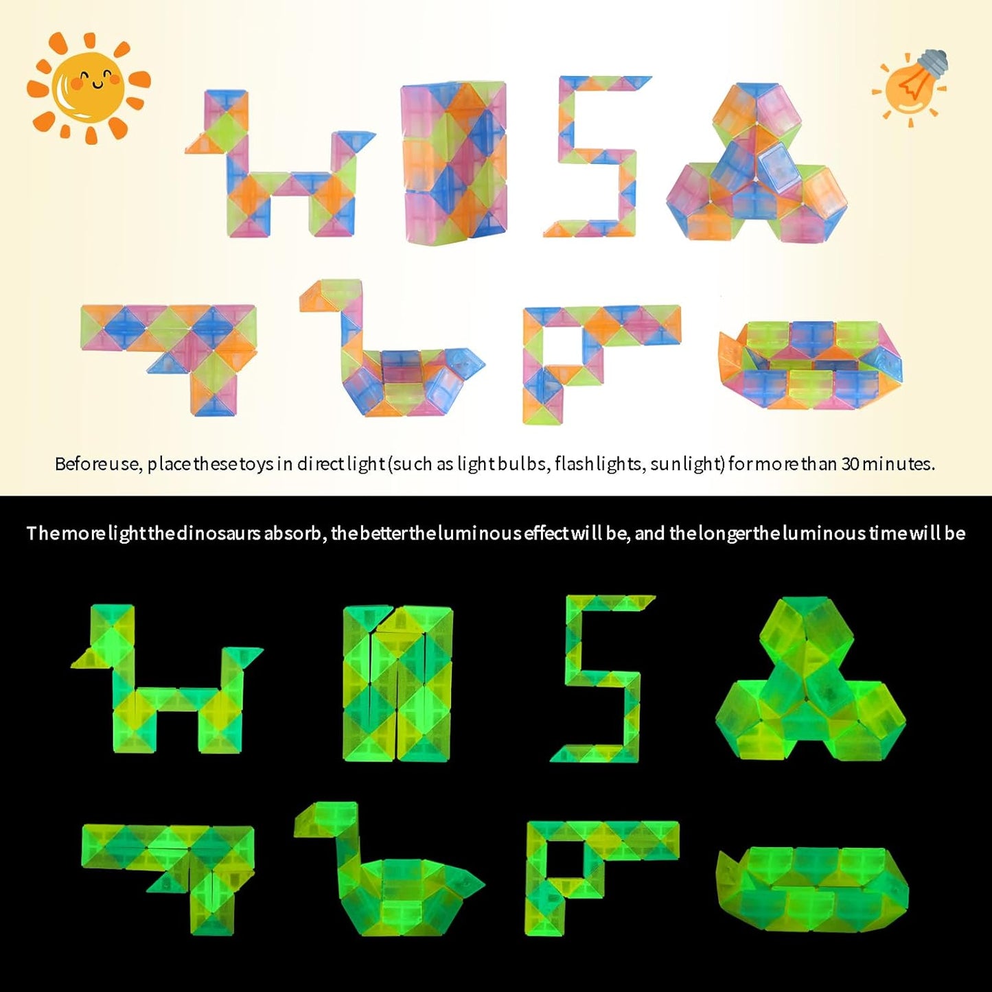 30pcs Bulk Fidget Glow in the Dark Snake Cube, Party Favors ,Goody Bag ,Bulk toys，Brithday Classroom Prizes,Pinata Stuffers Treasure Box for School Students Gifts for Boys and Girl