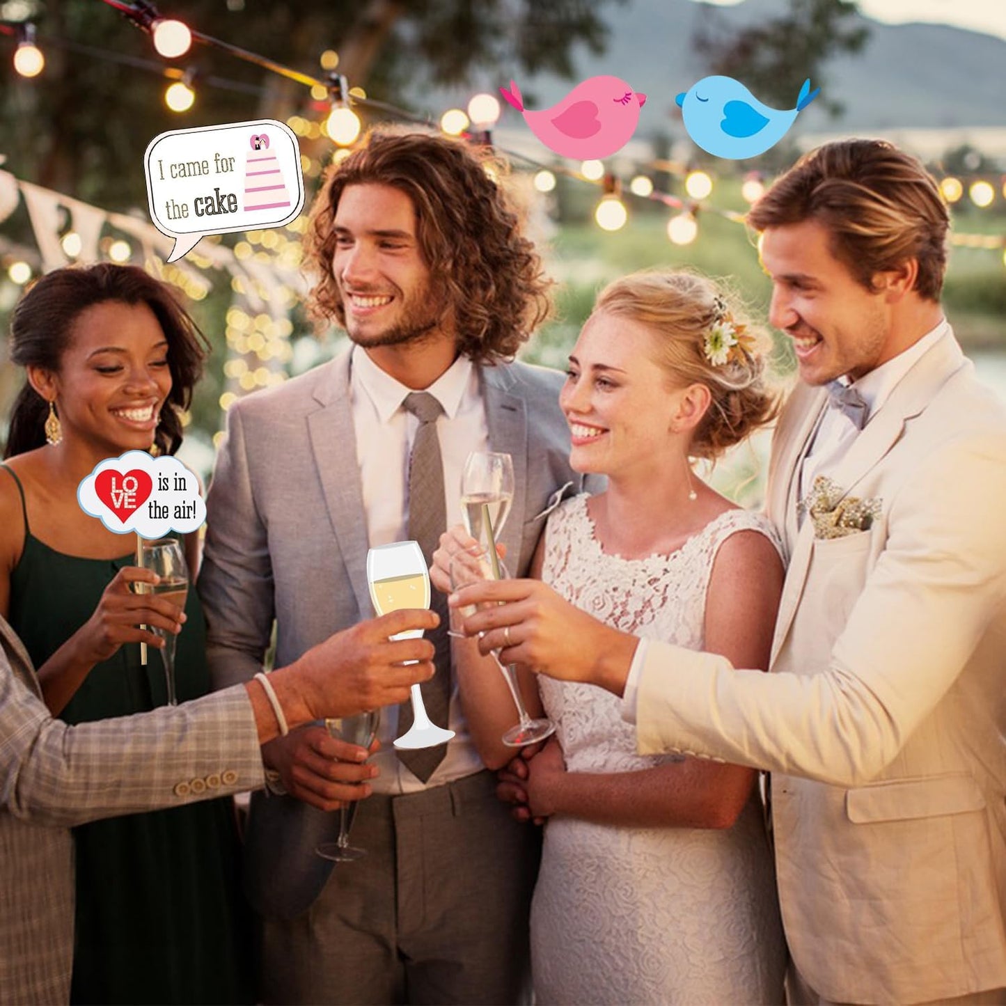 Wedding Photo Booth Props,31Pcs Set of Wedding Selfie Party Supplies&Decorations Supplies with Real Glitter Cute Wedding Backdrop and Selfie Station