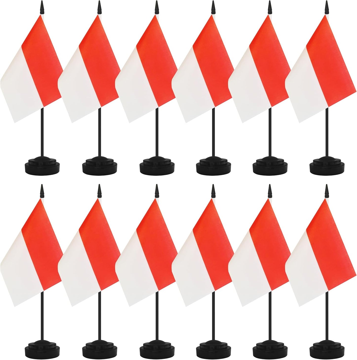 12 Pack Indonesia Desk Flags, Indonesian Desktop Flag, Small Miniature Office Flags with 12" Black Pole and Black Base, Offices, Classroom, Home, Festival Decoration (Indonesia)