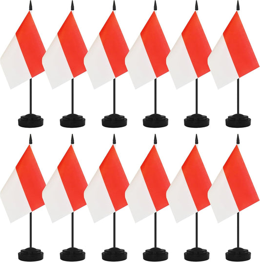 12 Pack Indonesia Desk Flags, Indonesian Desktop Flag, Small Miniature Office Flags with 12" Black Pole and Black Base, Offices, Classroom, Home, Festival Decoration (Indonesia)