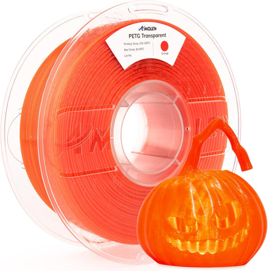 AMOLEN Rapid PETG Transparent 3D Printer Filament 1.75mm +/-0.02mm,Transcucent petg 500mm/s High Speed Strong Toughness Orange 1KG/2.2lb