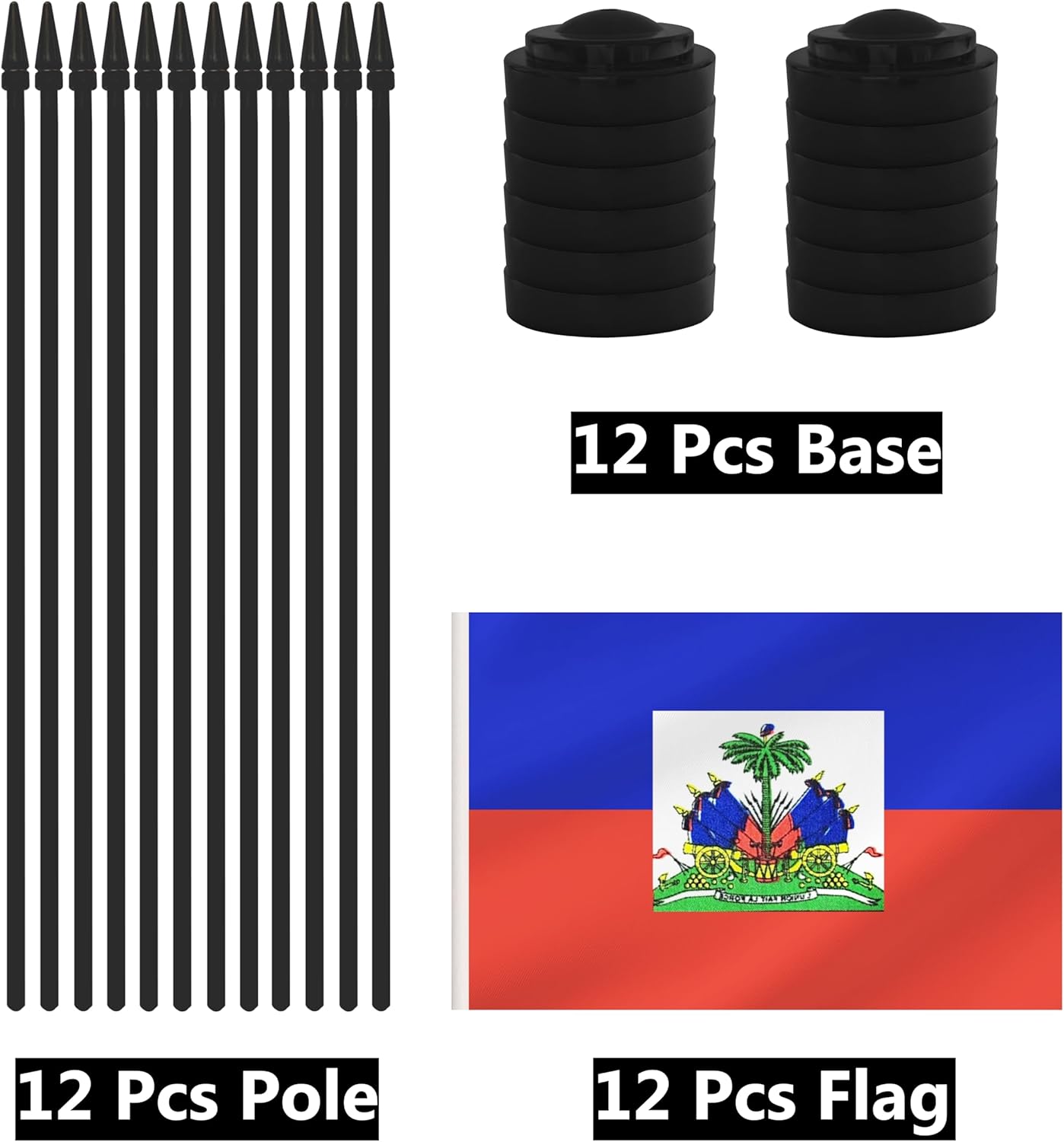 12 Pack Haiti Desk Flags, Haitian Desktop Flag, Small Miniature Office Flags with 12" Black Pole and Black Base, Offices, Classroom, Home, Festival Decoration (Haiti)