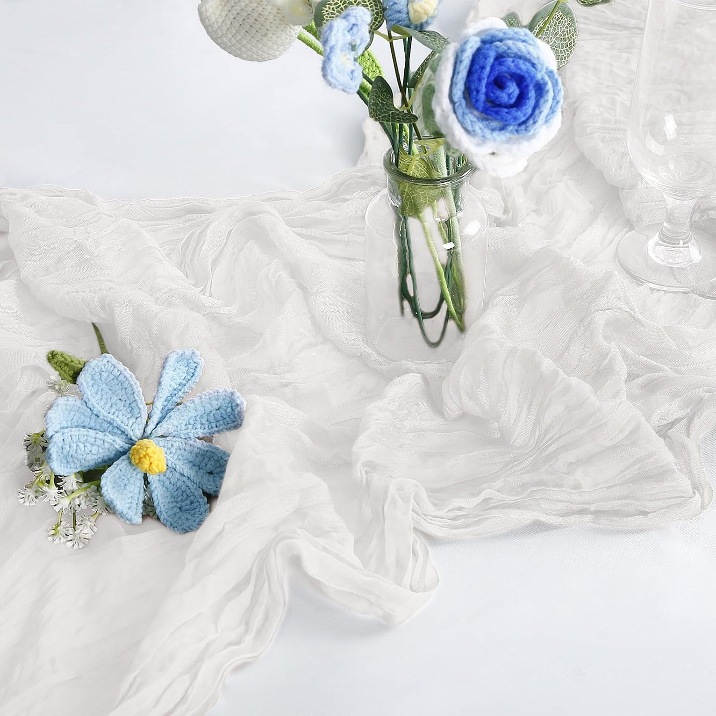 Cheesecloth Table Runner 10FT (35x120 Inch) - 6 Pack White Boho Gauze Fabric Cheese Cloth Table Runner Rustic Sheer Table Runners Cheesecloth for Wedding, Bridal Shower, Birthday Party Decor