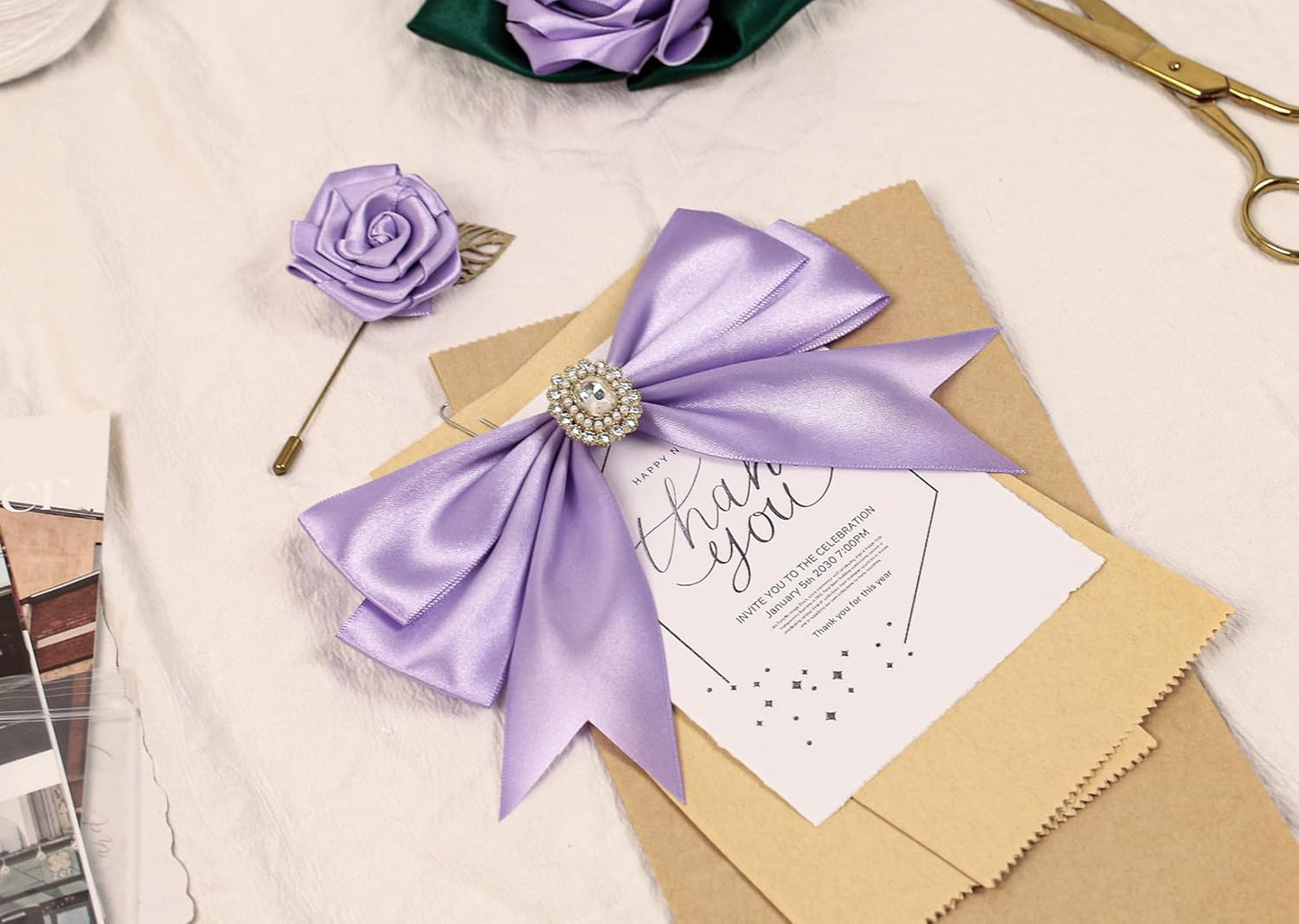 Lavender Satin Ribbon 1-1/2 inch X Continuous 100 Yards, Single Face Polyester Ribbon Perfect for Gift Wrapping, Flower Bouquet, Wedding Decor, Crafts, Bow Making, Sewing and More