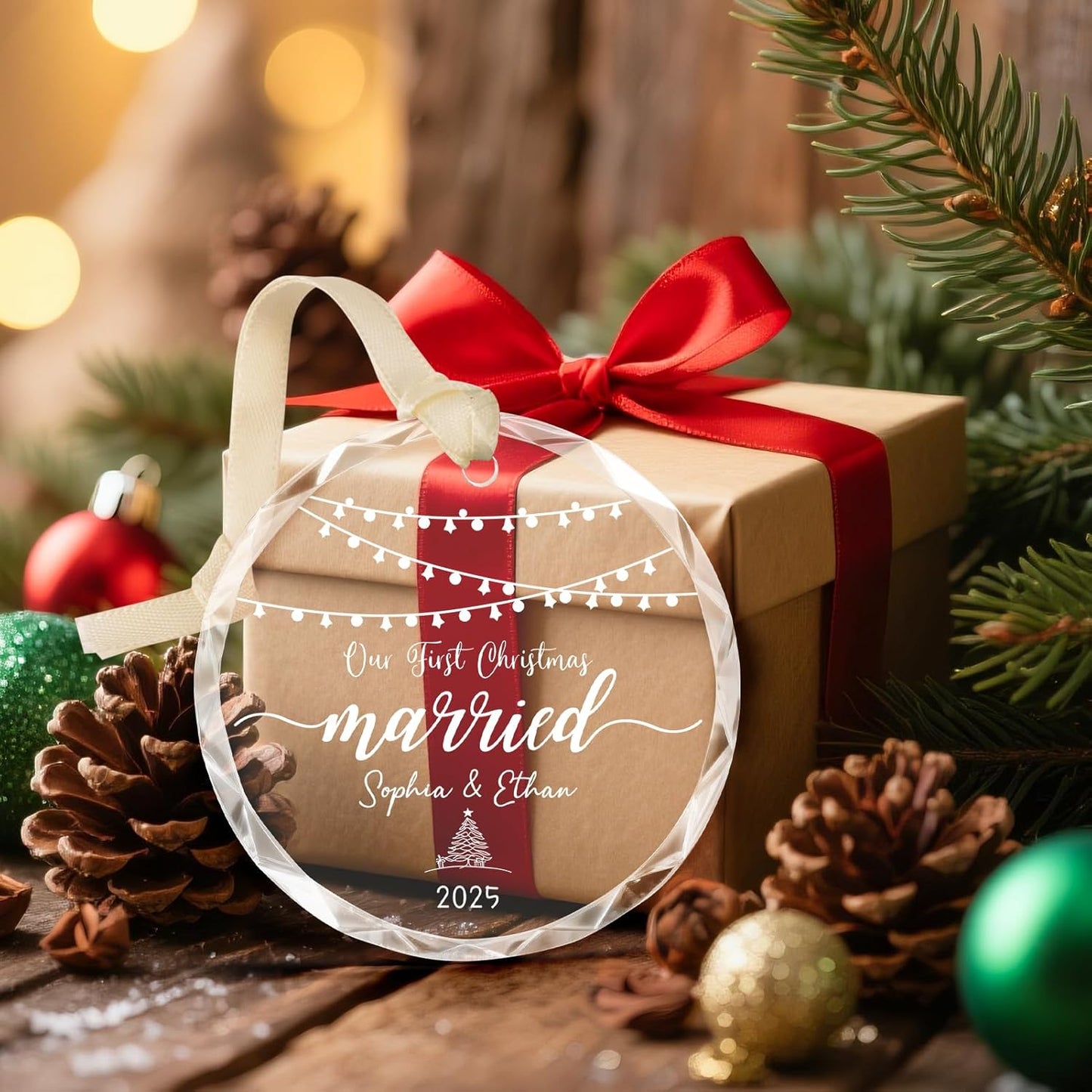 First Christmas Married Ornament 2025, Personalized Christmas Ornaments, Cuztomized Wedding, Bridal Shower Gifts for for Newlywed, Bride, Future Mr & Mrs, Couples, 1st Married Decorations