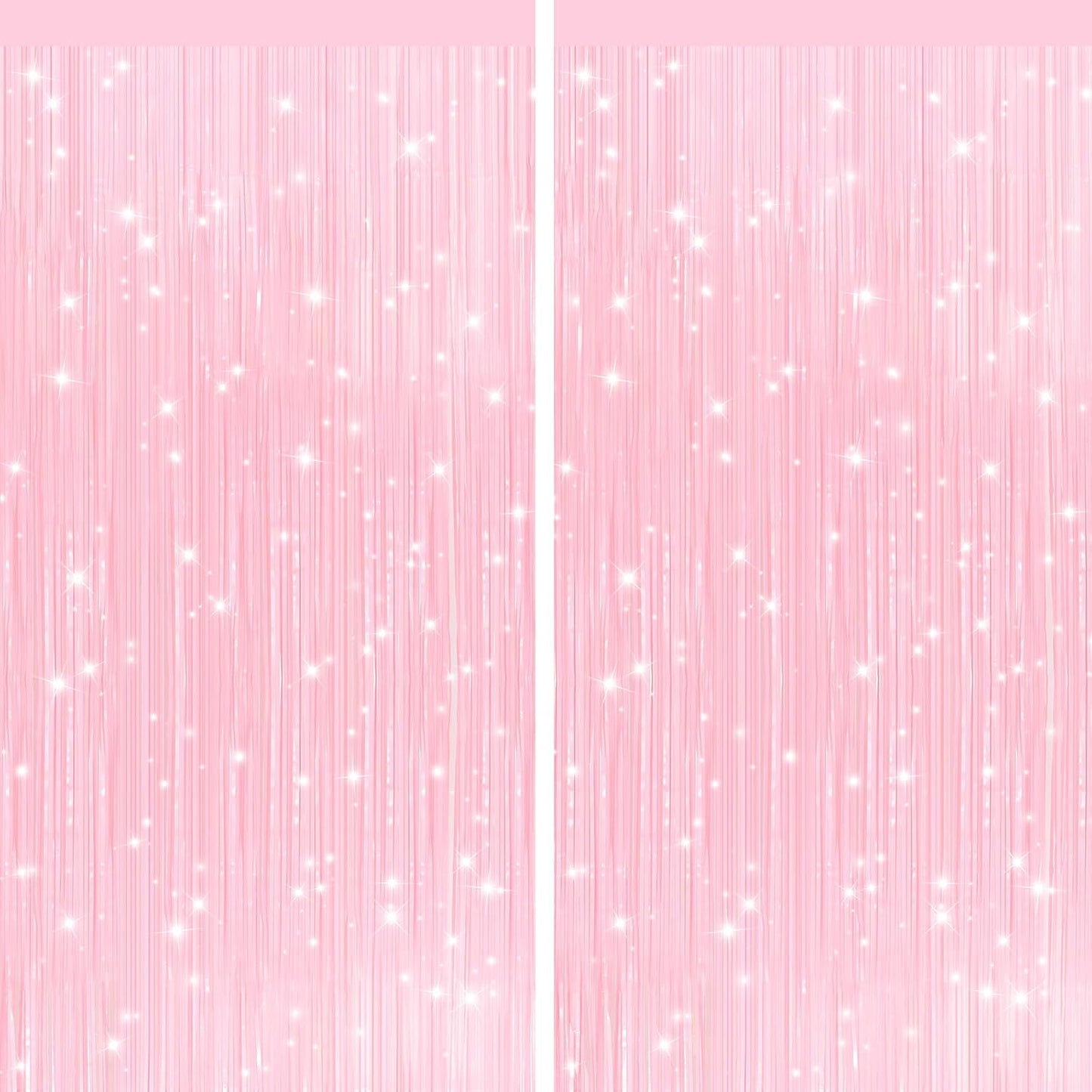 2Pack Pastel Pink Metallic Tinsel Foil Fringe Curtains, Pink Backdrop, Door Streamers Photo Booth Backdrop for Birthday Party, Tinsel Curtain Backdrop for Shower Bachelorette Xmas Party Decorations