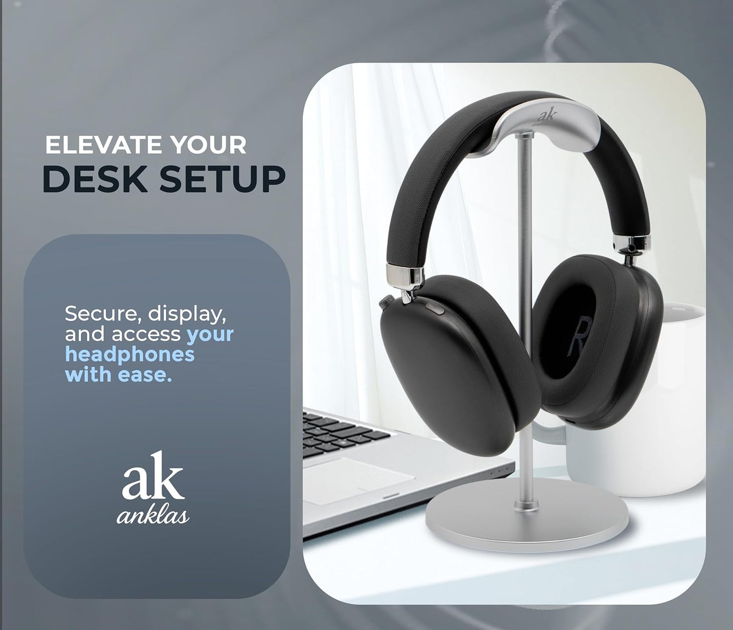 Headphone Stand for Desk – Premium & Minimalist Headset Holder with Round or Oval Base for Gaming, Office & Home (Silver, Standard)