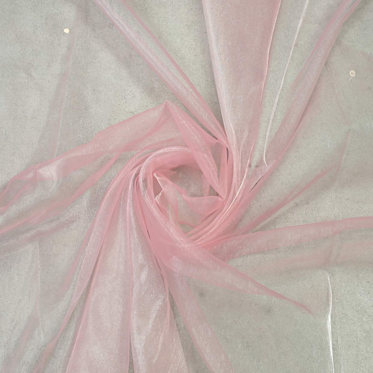 VDS Blush Pink Organza Fabric, 50 Yards Continuous, 45” Wide, Wedding Party Decoration Iridescent Crystal Sheer Shiny Organza Tulle Bridal Dress DIY Crafts Costume Sewing Backdrop Arch Cloth