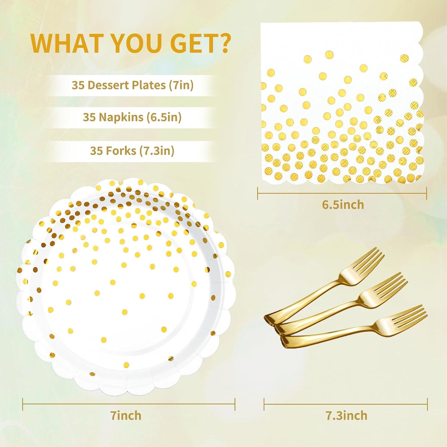 Gold Plates and Napkins Party Supplies 35 7inch disposable dessert plates for party, Gold Birthday New Years Party Decorations