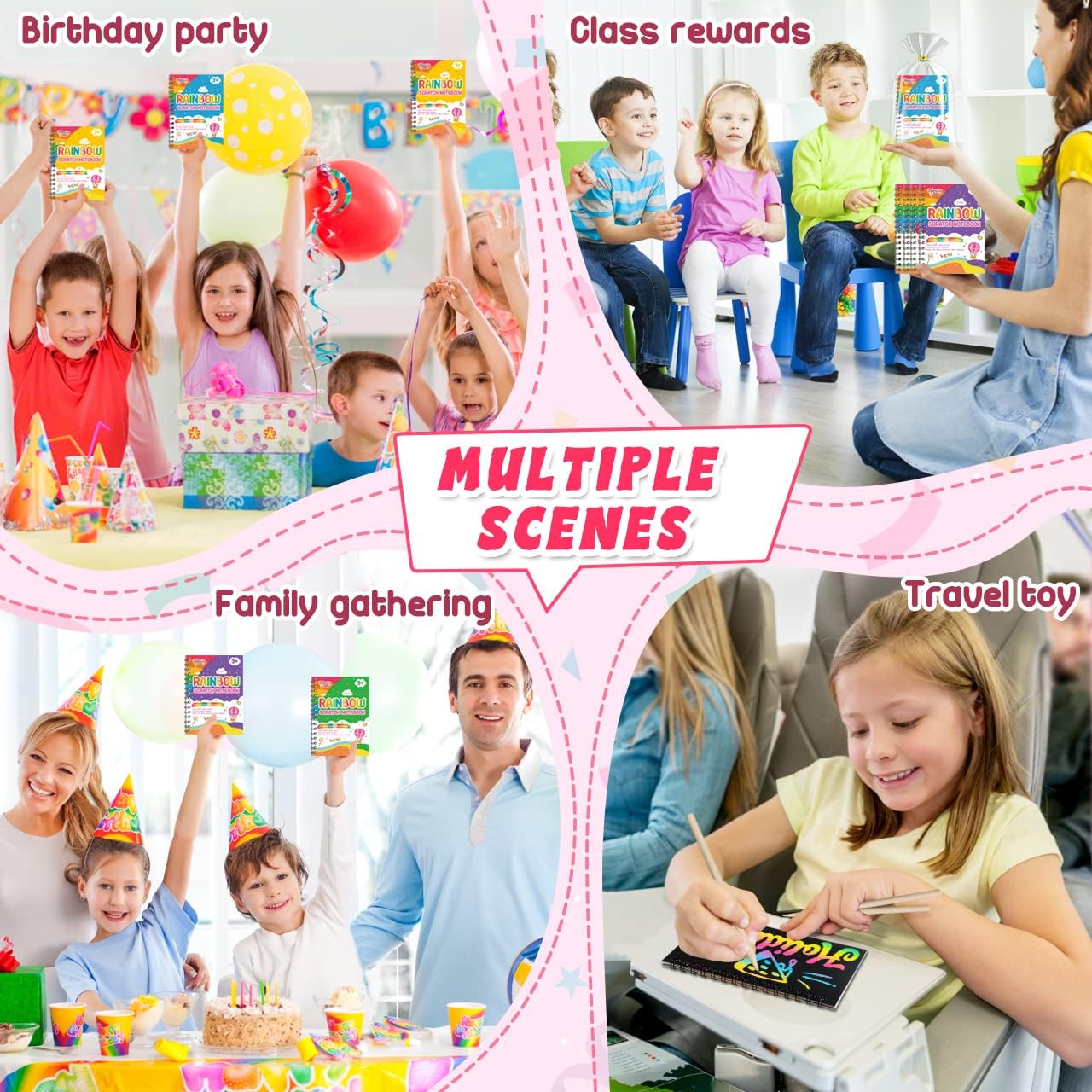 Scratch Art Party Favors for Kids: 64 Pack Rainbow Scratch Art Notebook Classroom Prizes Gifts Bulk for Girls Boys Goodie Bags Stuffers, Return Gifts for Birthday Party Favors Bulk Kids Crafts