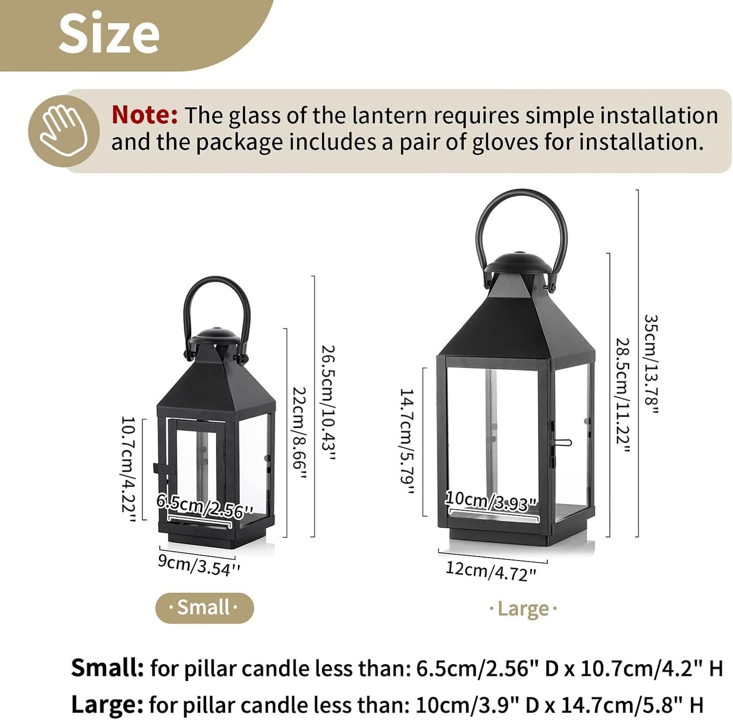 Nuptio Garden Lanterns for Pillar Candles Tall Vintage Style Metal Candle Holder Halloween Hanging Decorative Lantern for Wedding Christmas Parties Indoor Outdoor 8.7in