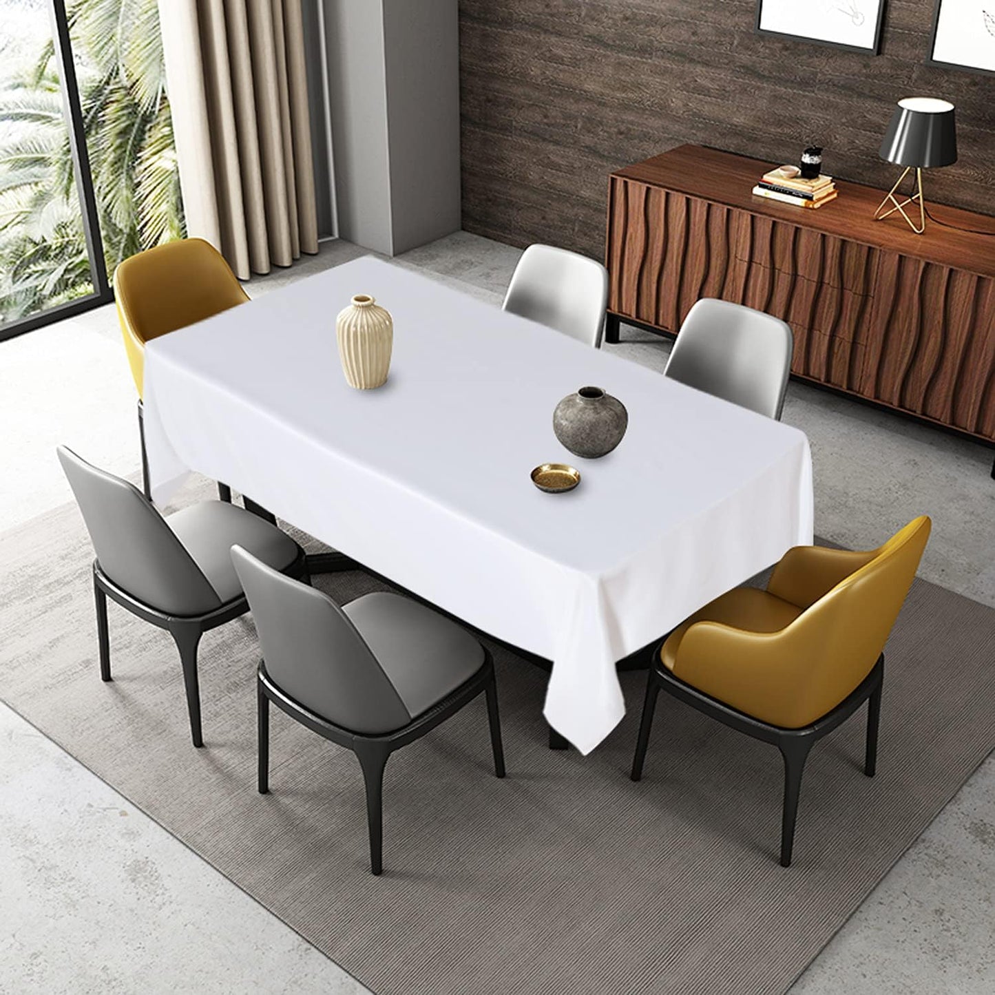 Fitable Rectangle Tablecloth Stain and Wrinkle Resistant Washable Polyester Table Cloth for Buffet Parties and Camping (60x102 inch, White)