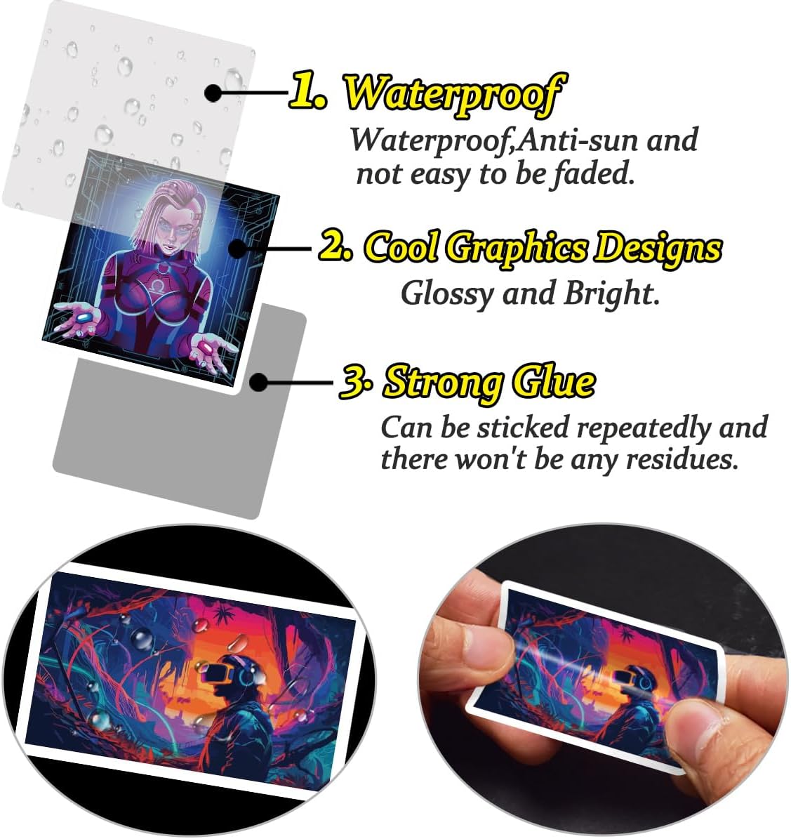 Qtl Cyberpunk Stickers - 75pcs Vaporwave Stickers for Laptop & Water Bottle - Waterproof