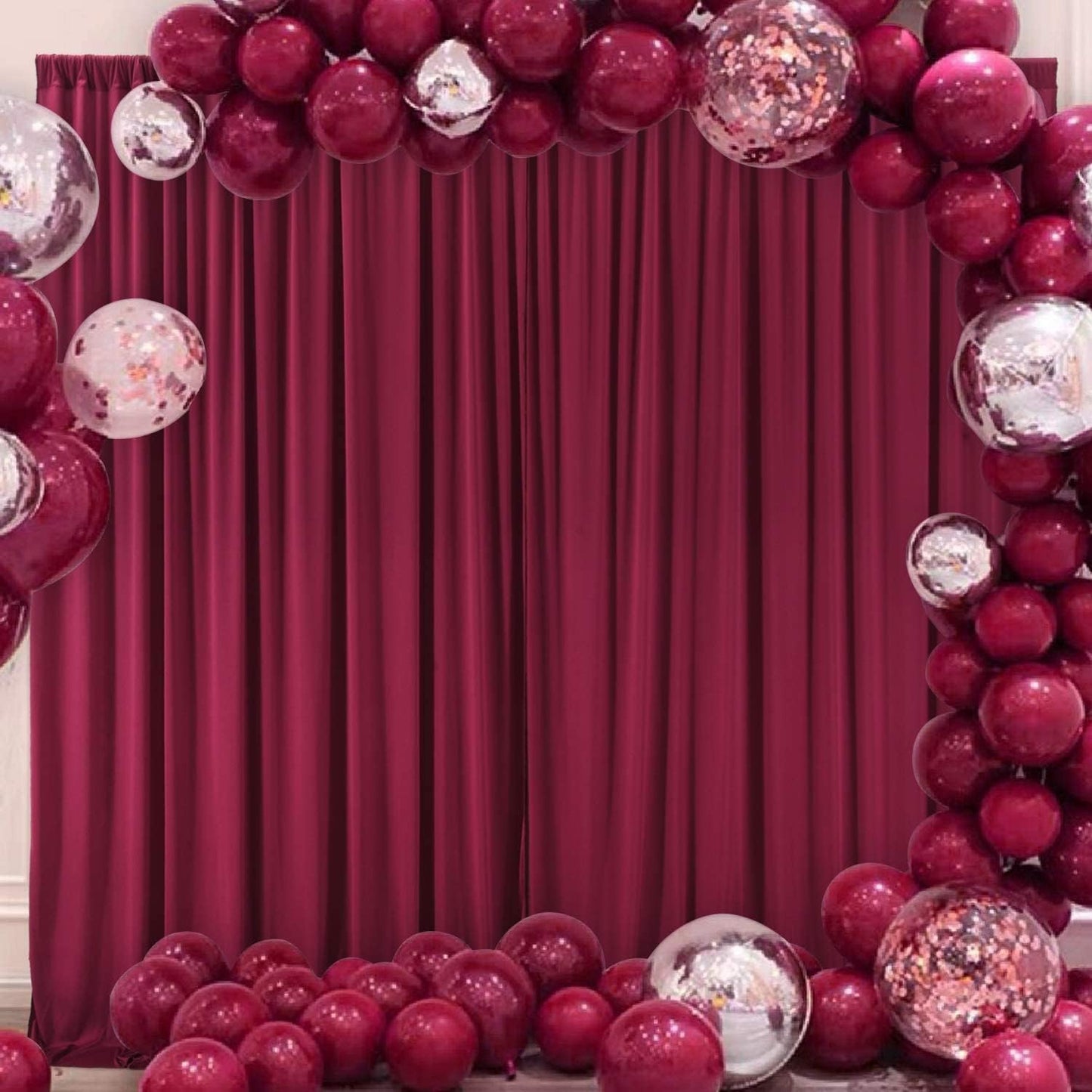AK TRADING CO. 10 feet x 10 feet Polyester Backdrop Drapes Curtains Panels with Rod Pockets - Wedding Ceremony Party Home Window Decorations - Burgundy (DRAPE-5x10-BURGUNDY)