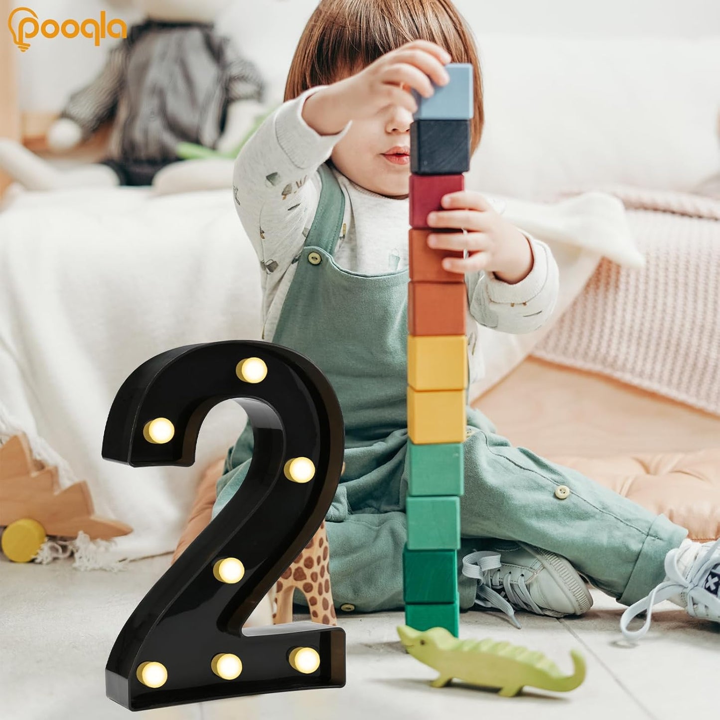 Pooqla Decorative Led Light Up Number Letters, Black Plastic Marquee Number Lights Sign for 2nd 21th Birthday Party Wedding Decor Battery Operated Black Decoration 2