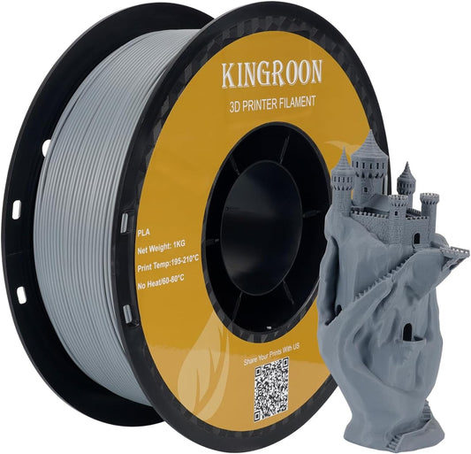 Kingroon PLA Filament 1.75mm 3D Printer Filament Grey Pla Filament 1kg Filament Dimensional Accuracy +/- 0.02mm, Fit Most FDM Printer,Grey-Sliver