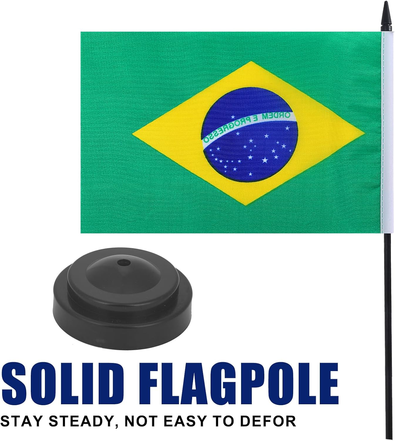 Brazil Desk Flag 12" Solid Pole Deluxe Set Brazilian Flags Banner Mini Small Brazil Office Table Flags with Black Stand Base Desktop Decorations(2Pack)