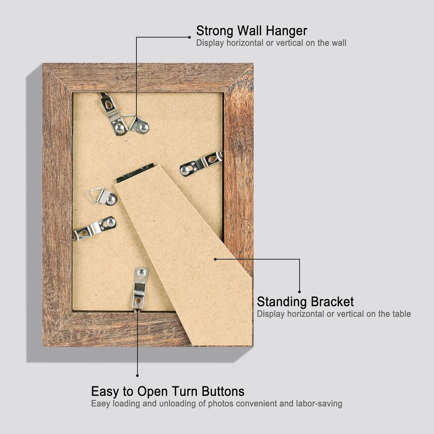 5x7 Picture Frame Set of 4, High Definition Real Glass Rustic Brown Frame, 5 x 7 Wood Photo Frames for Tabletop Display and Wall Mounting