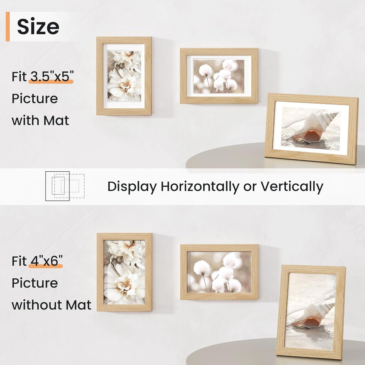 4x6 inch Picture Frame, 4x6 Photo Frames with 3.5x5 Removable Mat - High Definition Plexiglass - Vertical and Horizontal Display - Wall Hanging Frame - Oak Color, 12 Pack