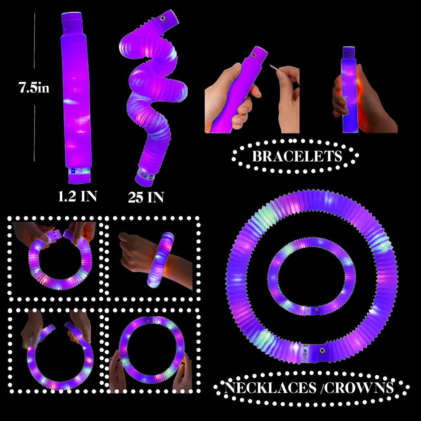 Purple 24 Pack Light Up Party Favors Supplies,Bulk Glow Sticks Bracelet,Necklace Accessories for Kids,Birthday Return Gifts Treats,Easter Basket Goodie Bag Stuffer Fillers for Boys Girls